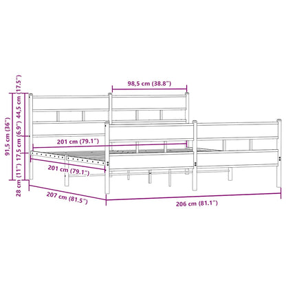 Metal Bed Frame without Mattress Brown Oak 200x200 cm