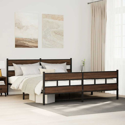 Metal Bed Frame without Mattress Brown Oak 200x200 cm