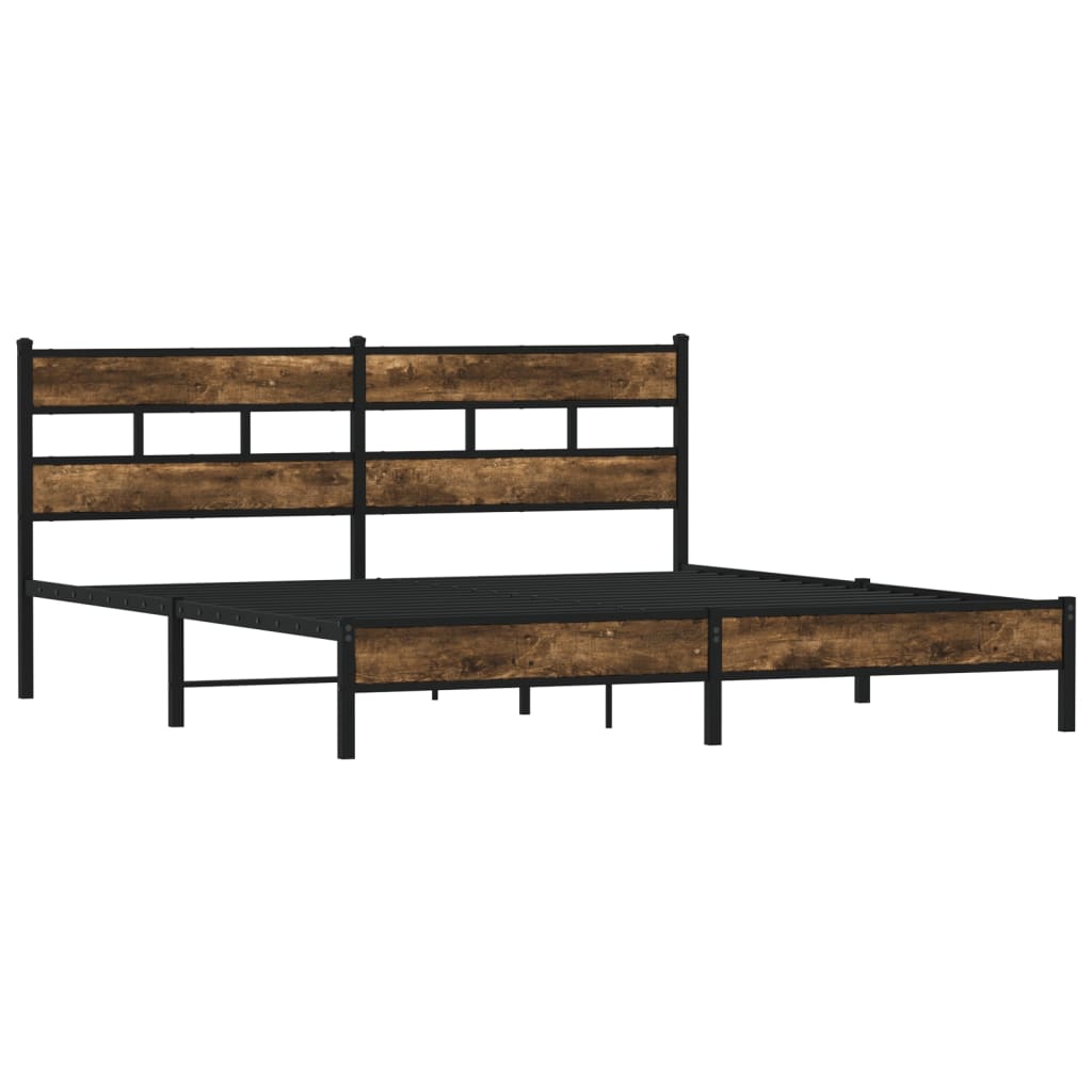 Metal Bed Frame without Mattress Smoked Oak 183x213 cm