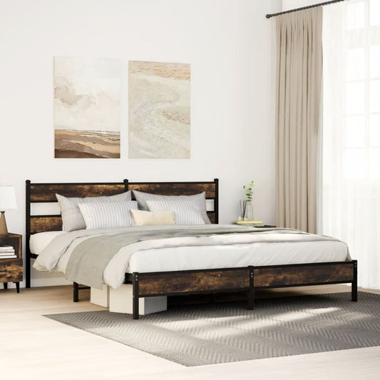 Metal Bed Frame without Mattress Smoked Oak 183x213 cm
