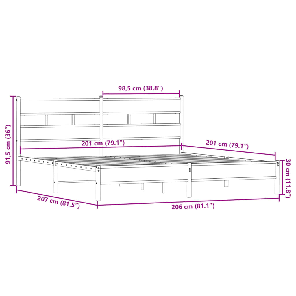 Metal Bed Frame without Mattress Smoked Oak 200x200 cm