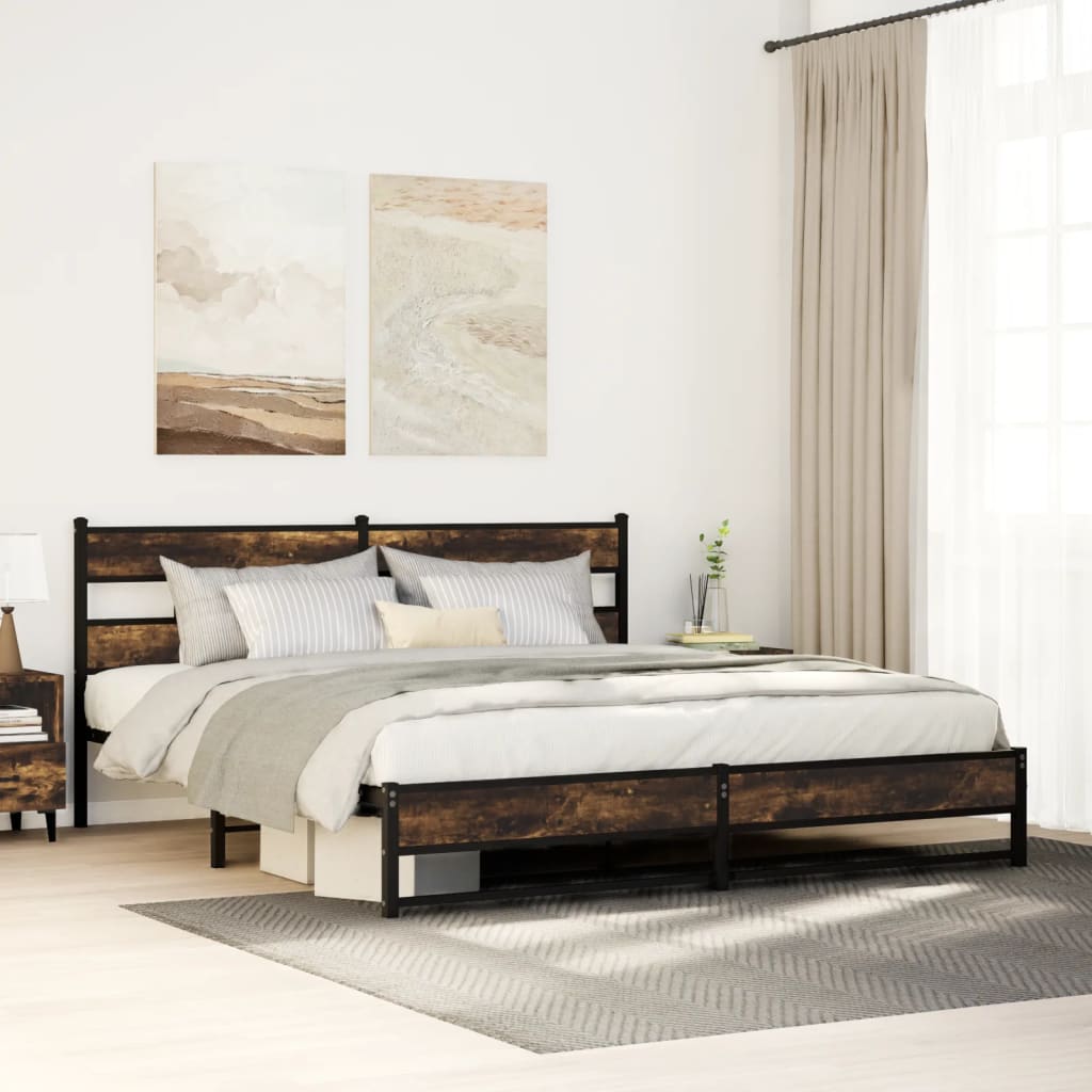 Metal Bed Frame without Mattress Smoked Oak 200x200 cm
