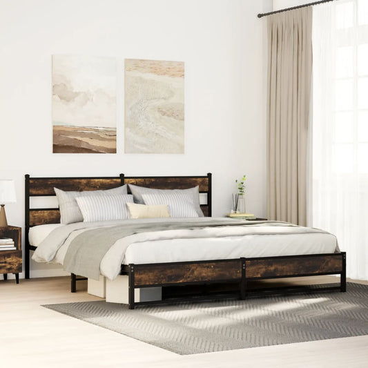 Metal Bed Frame without Mattress Smoked Oak 200x200 cm