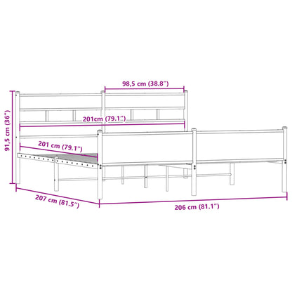 Metal Bed Frame without Mattress Smoked Oak 200x200 cm