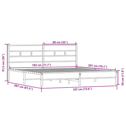 Metal Bed Frame without Mattress Sonoma Oak 180x200 cm Super King