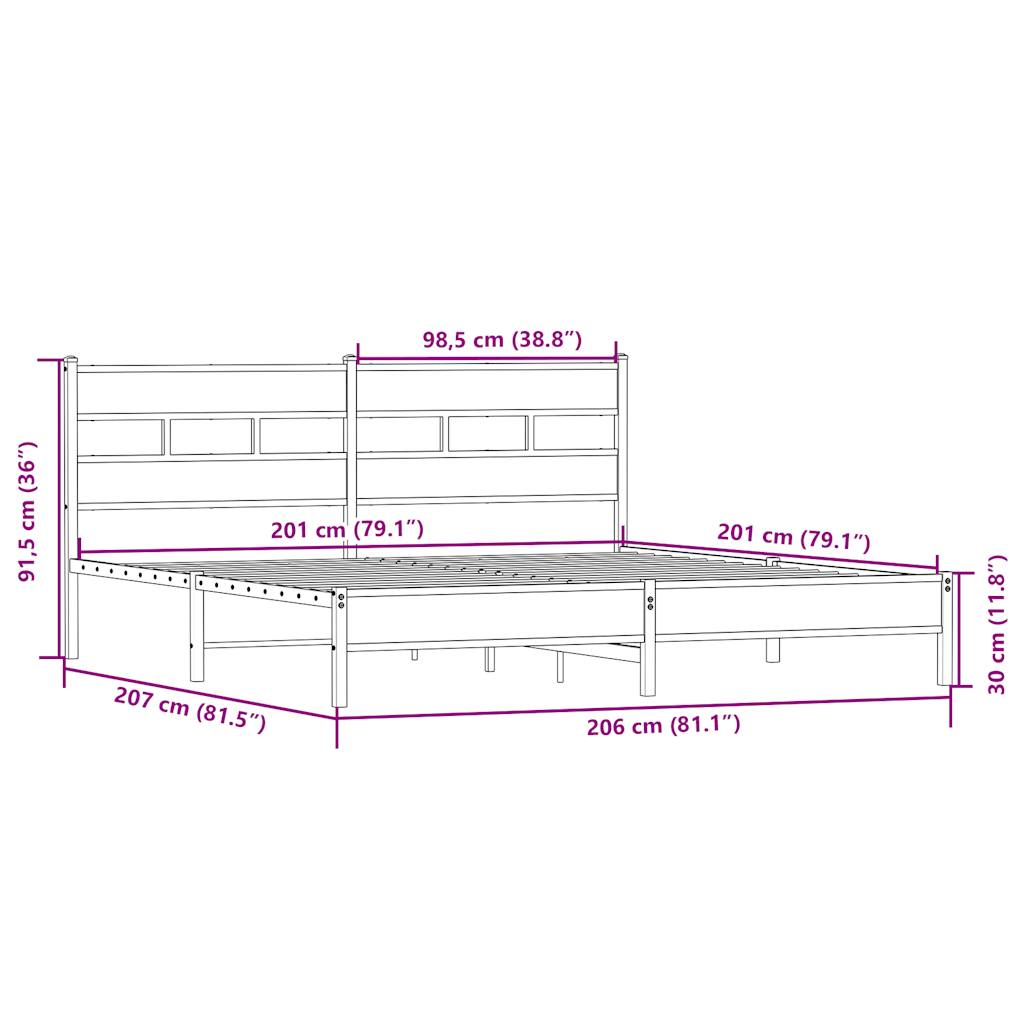 Metal Bed Frame without Mattress Sonoma Oak 200x200 cm