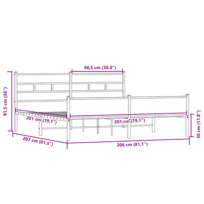 Metal Bed Frame without Mattress Sonoma Oak 200x200 cm