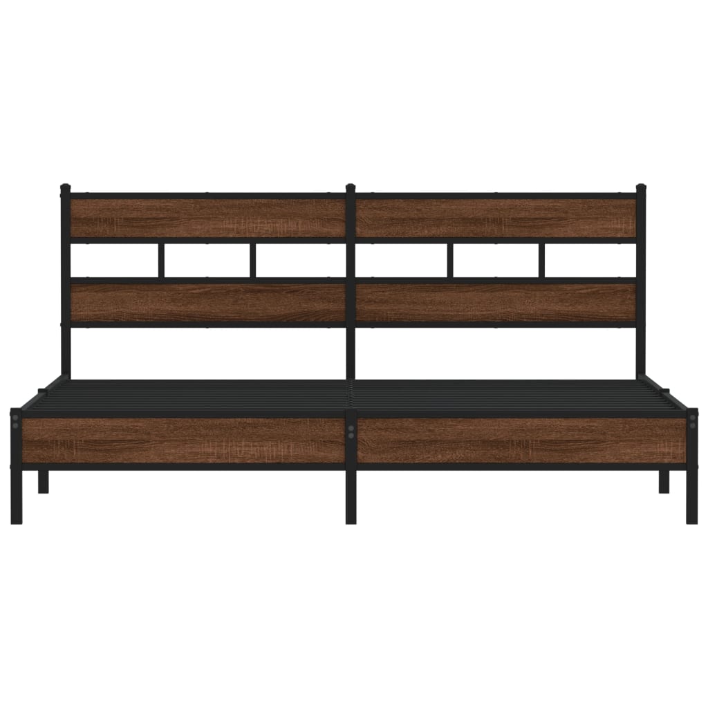 Metal Bed Frame without Mattress Brown Oak 180x200 cm Super King