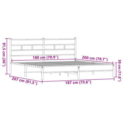 Metal Bed Frame without Mattress Brown Oak 180x200 cm Super King
