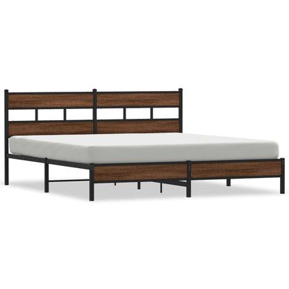 Metal Bed Frame without Mattress Brown Oak 193x203 cm