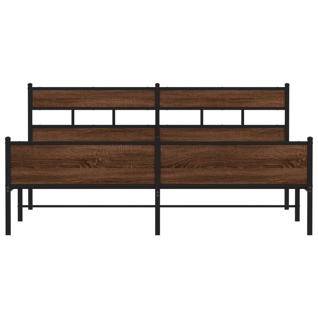 Metal Bed Frame without Mattress Brown Oak 183x213 cm