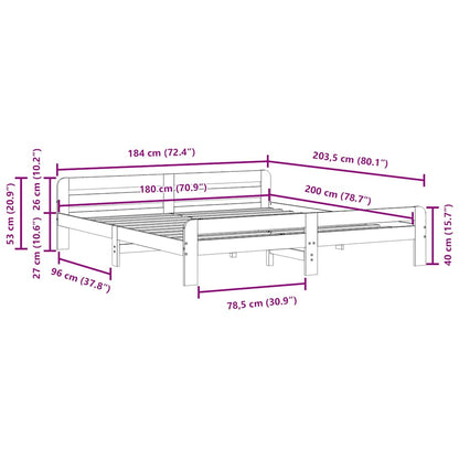 Bed Frame without Mattress White 180x200 cm Super King Size Solid Wood Pine