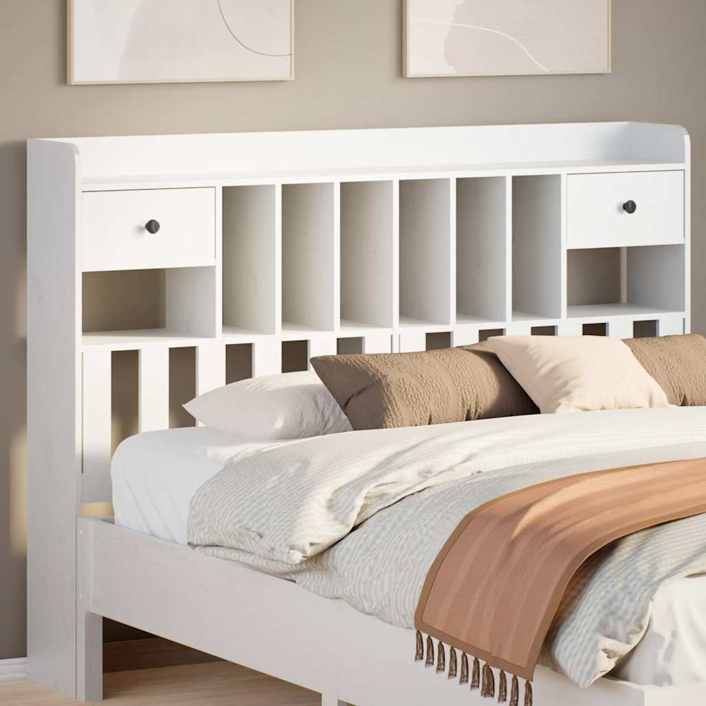 Headboard with Storage White 160 cm Solid Wood Pine