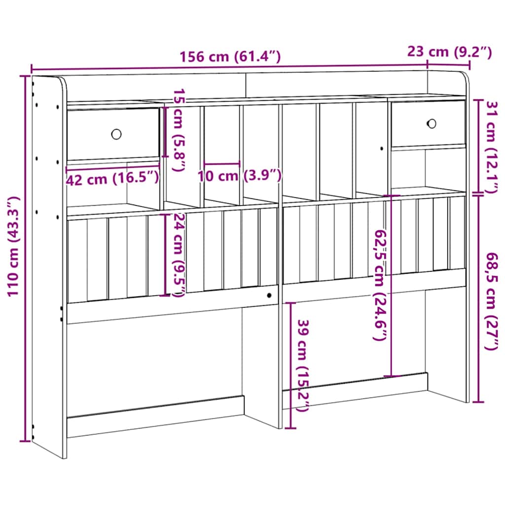 Headboard with Storage Wax Brown 150 cm Solid Wood Pine