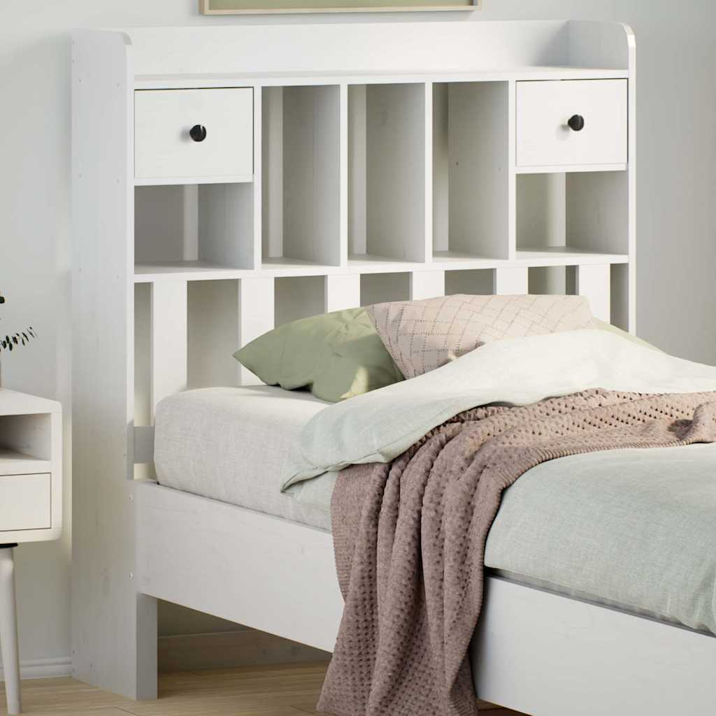 Headboard with Storage White 90 cm Solid Wood Pine