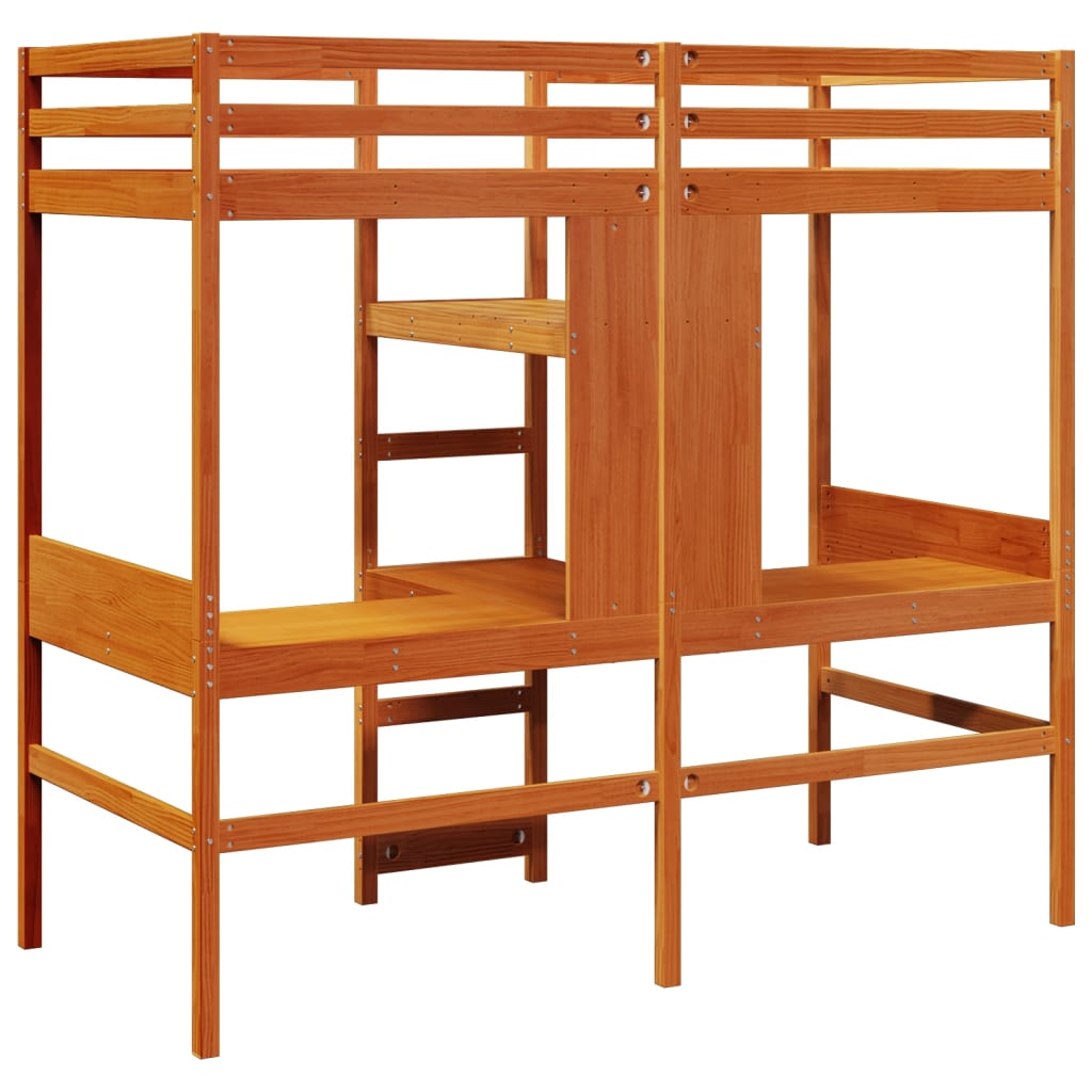 Loft Bed Frame without Mattress Wax Brown 80x200cm Solid Wood Pine
