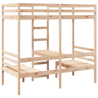 Loft Bed Frame with Desk and Chairs 90x200cm Solid Wood Pine