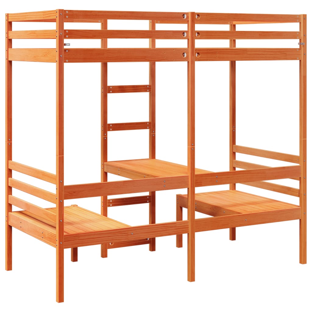 Loft Bed Frame with Desk and Chairs Wax Brown 90x200cm Solid Wood Pine