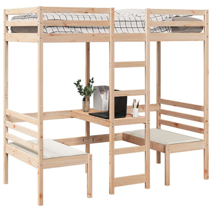 Loft Bed Frame with Desk and Chairs 80x200cm Solid Wood Pine