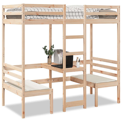 Loft Bed Frame with Desk and Chairs 80x200cm Solid Wood Pine