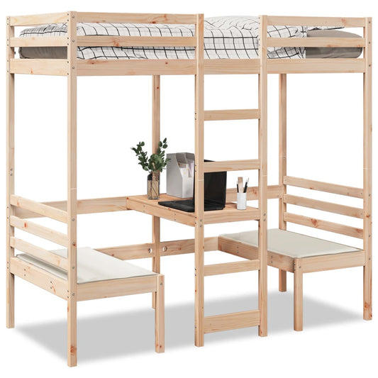 Loft Bed Frame with Desk and Chairs 80x200cm Solid Wood Pine