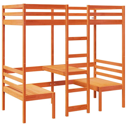 Loft Bed Frame with Desk and Chairs Wax Brown 80x200cm Solid Wood Pine
