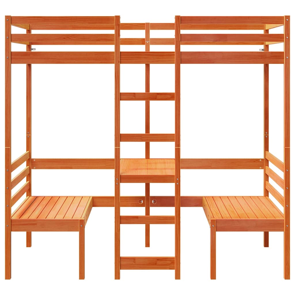 Loft Bed Frame with Desk and Chairs Wax Brown 80x200cm Solid Wood Pine