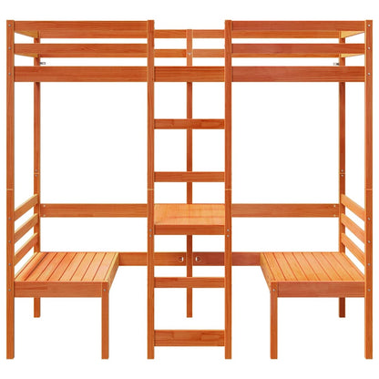 Loft Bed Frame with Desk and Chairs Wax Brown 80x200cm Solid Wood Pine