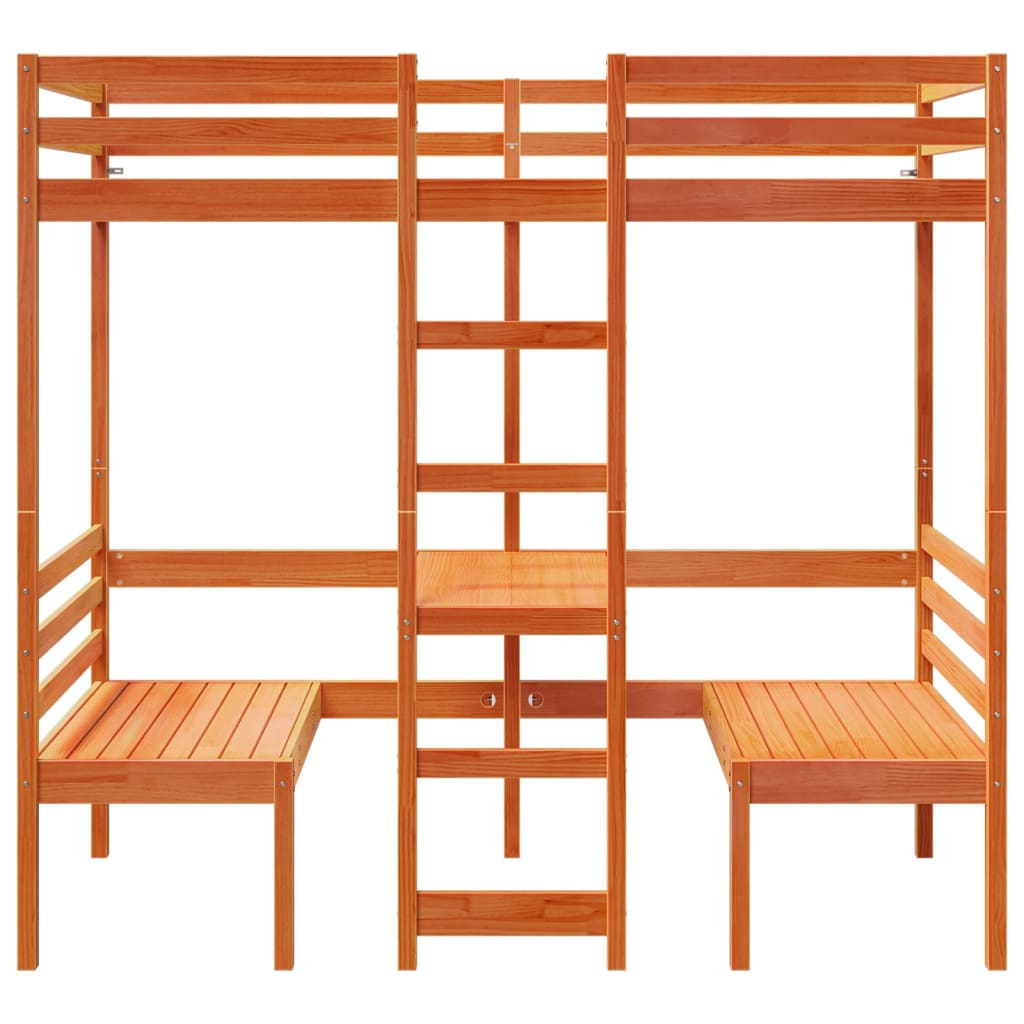 Loft Bed Frame with Desk and Chairs Wax Brown 90x190cm Solid Wood Pine