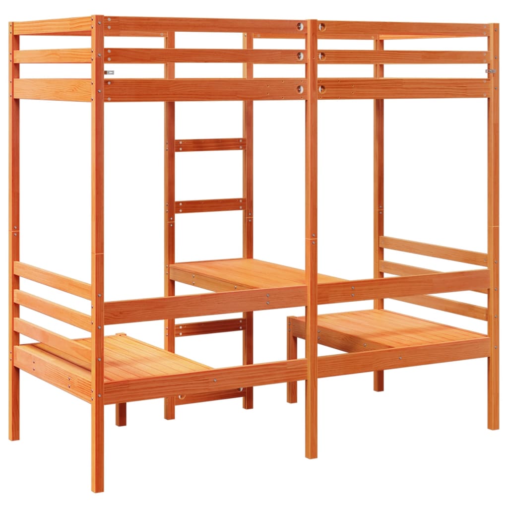 Loft Bed Frame with Desk and Chairs Wax Brown 90x190cm Solid Wood Pine