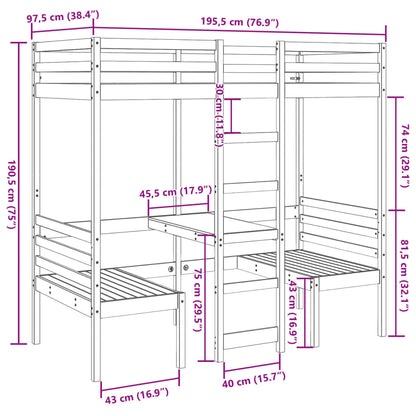 Loft Bed Frame with Desk and Chairs Wax Brown 90x190cm Solid Wood Pine