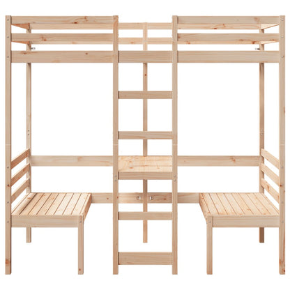 Loft Bed Frame with Desk and Chairs 75x190cm Solid Wood Pine