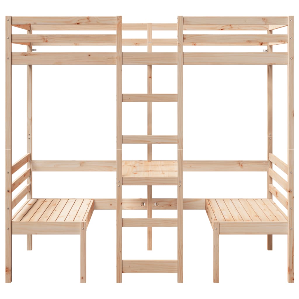 Loft Bed Frame with Desk and Chairs 75x190cm Solid Wood Pine