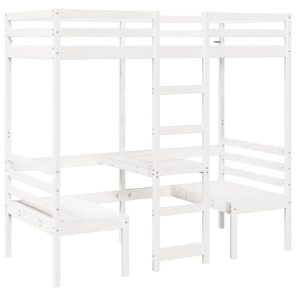 Loft Bed Frame with Desk and Chairs White 75x190cm Solid Wood Pine