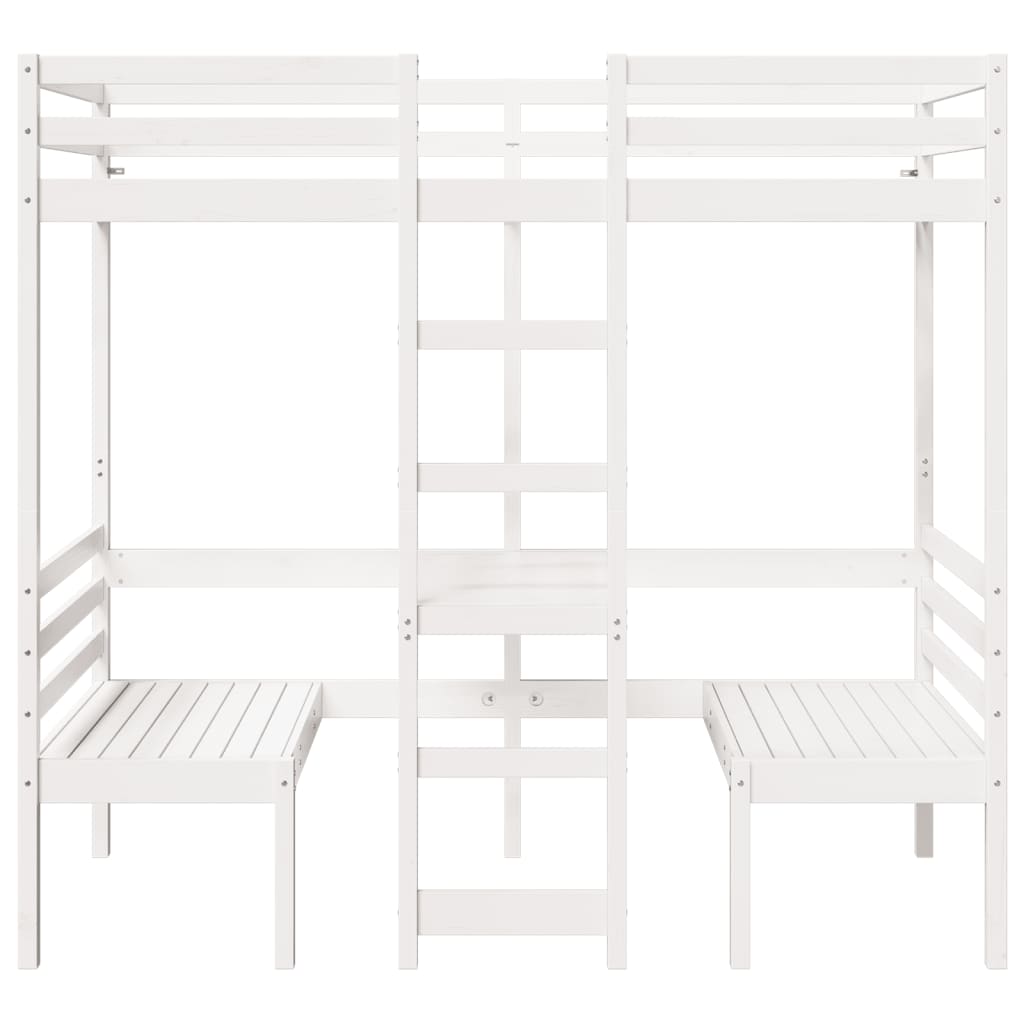 Loft Bed Frame with Desk and Chairs White 75x190cm Solid Wood Pine