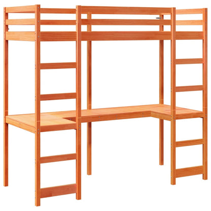 Loft Bed Frame without Mattress Wax Brown 75x190 cm Small Single Solid Wood Pine