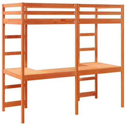 Loft Bed Frame without Mattress Wax Brown 75x190 cm Small Single Solid Wood Pine
