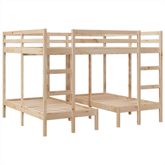 Triple Bunk Bed Frame 160x200/80x160 cm Solid Wood Pine