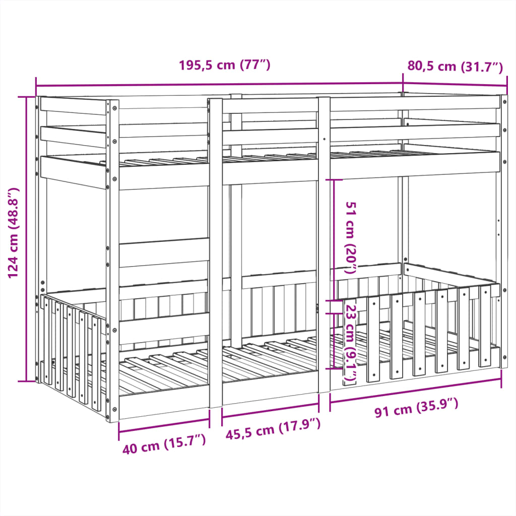Bunk Bed Wax Brown 75x190 cm Solid Wood Pine