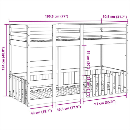 Bunk Bed Wax Brown 75x190 cm Solid Wood Pine