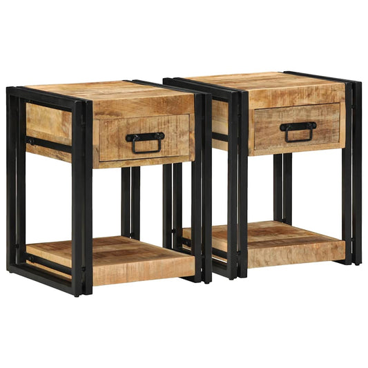 Bedside Cabinets 2 pcs 40x40x50 cm Solid Rough Wood Mango