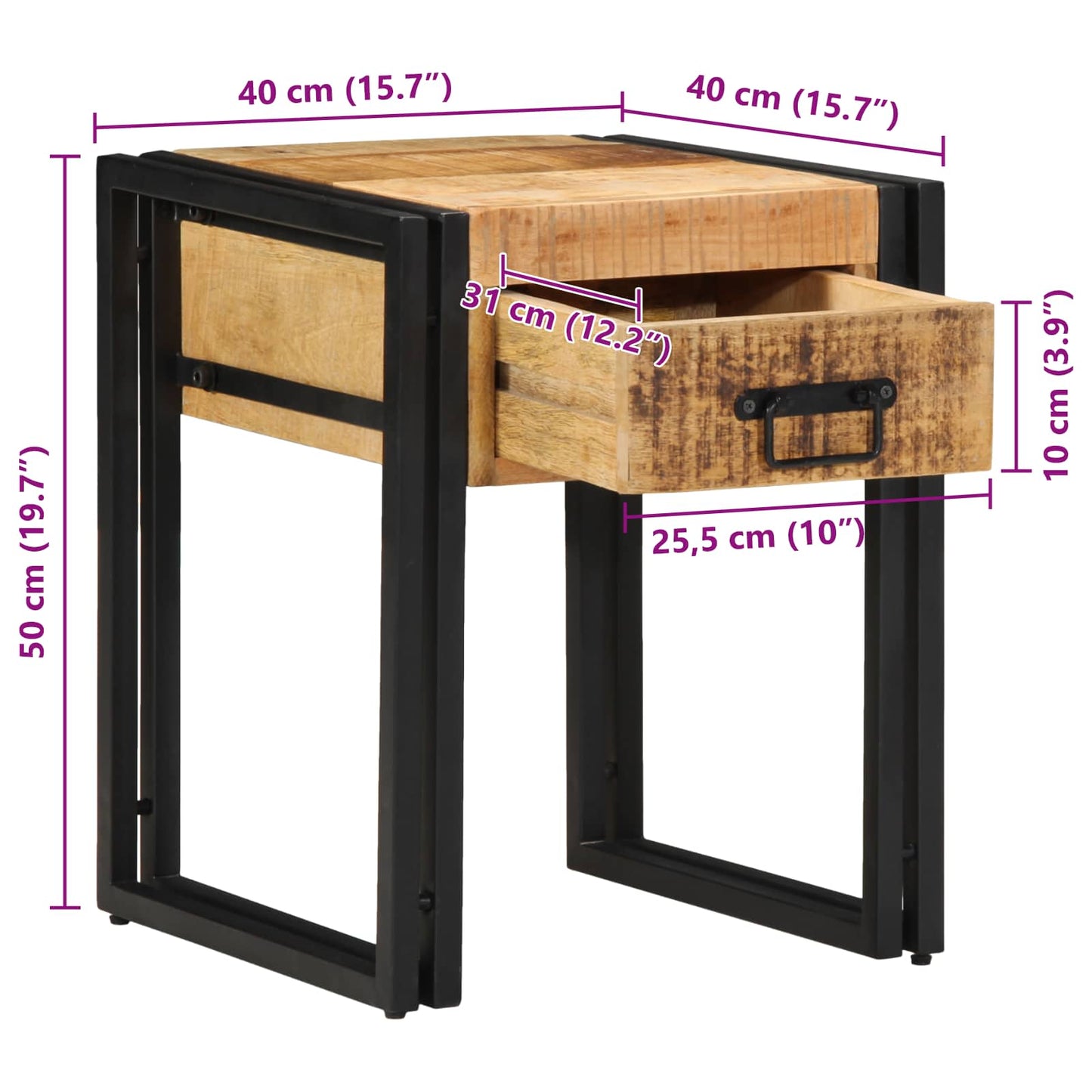 End Table Brown and Black 40 x 40 x 50 cm Solid Mango Wood