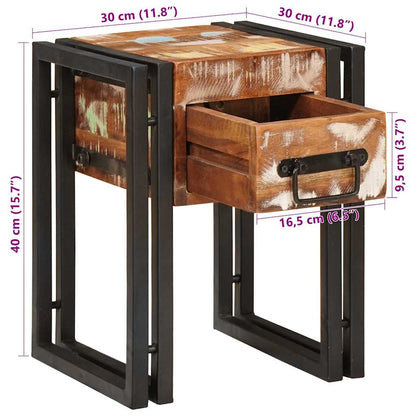 End Table with Drawer 30 x 30 x 40 cm Solid Reclaim Wood