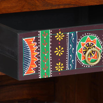 Floral End Table with Drawer with Storage Brown 40 x 35 x 75 cm