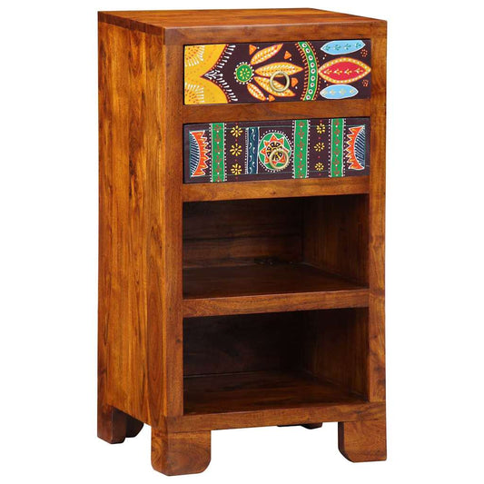 Floral End Table with Drawer with Storage Brown 40 x 35 x 75 cm