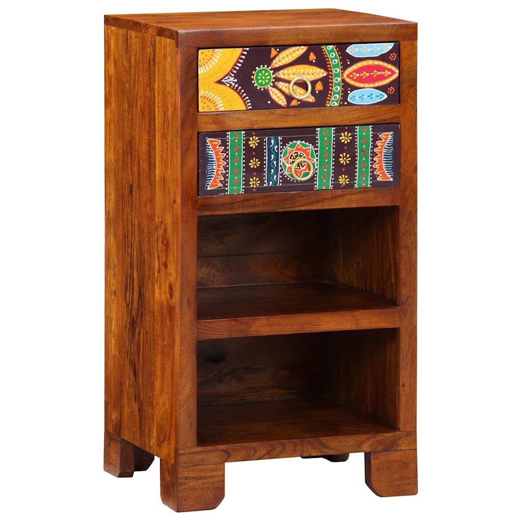 Floral End Table with Drawer with Storage Brown 40 x 35 x 75 cm