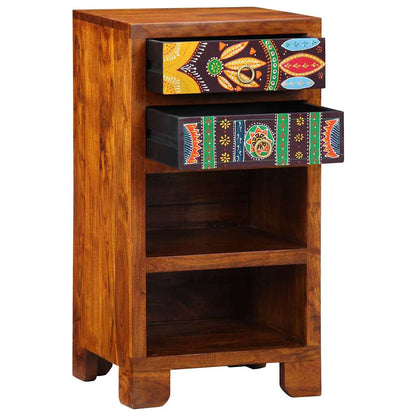 Floral End Table with Drawer with Storage Brown 40 x 35 x 75 cm
