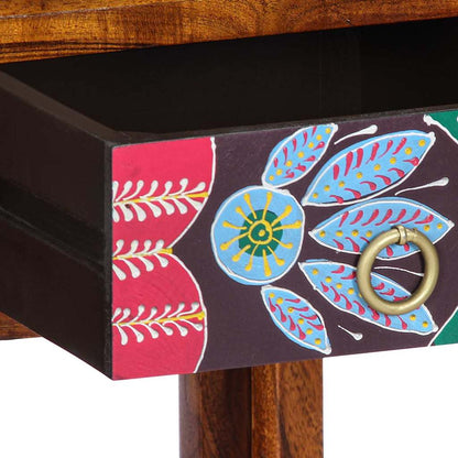 Floral End Table with Drawer with Storage Brown 35 x 35 x 75 cm