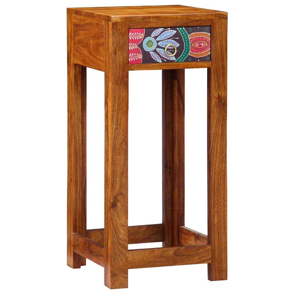 Floral End Table with Drawer with Storage Brown 35 x 35 x 75 cm
