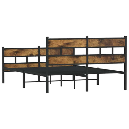 Metal Bed Frame without Mattress Smoked Oak 135x190 cm Double